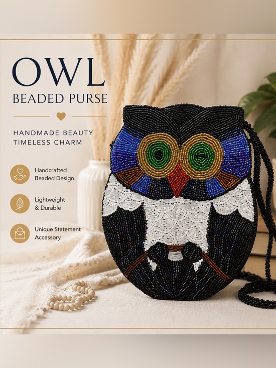 Handbags - Beaded Owl Crossbody Mini Evening Purse